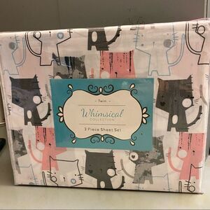 Microfiber Whimsical Cat Printed Sheets- Elite Home Products 3 Piece Set Twin